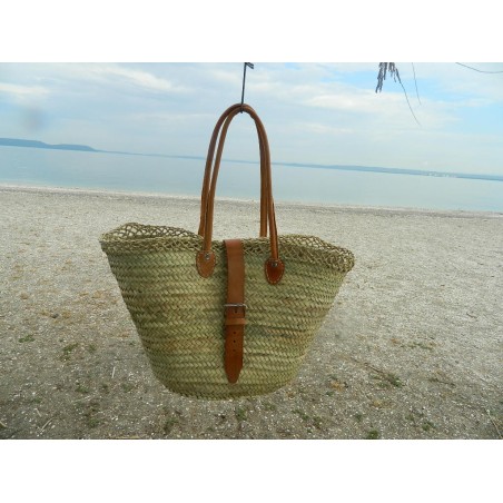 panier en osier de plage anses en cuir