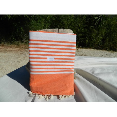 fouta xl 2M/2 metres orange bande blanche