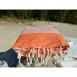 fouta xl 2M/2 metres orange bande blanche