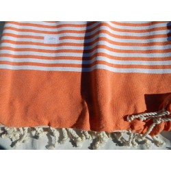 fouta xl 2M/2 metres orange bande blanche