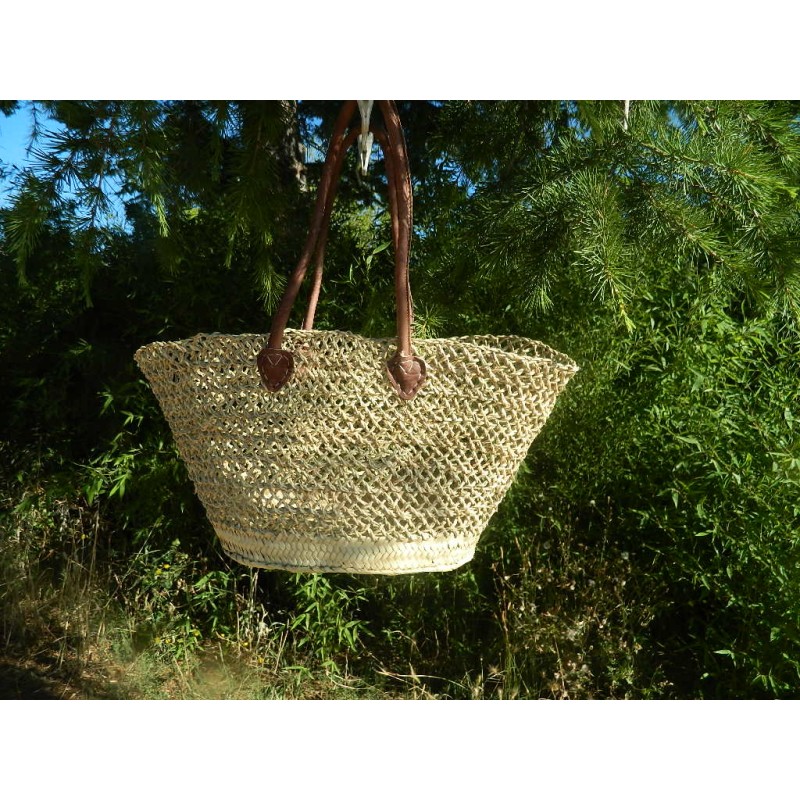 Panier de Plage en Paille Ajourée avec Grandes Anses en Cuir